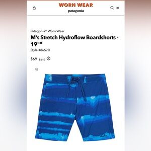 Patagonia Stretch Hydroflow Performance Boardshorts 19" Men’s 32 Surf Swim $119
